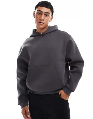 Asos Design Boxy Oversized Scuba Hoodie In Washed Black-green