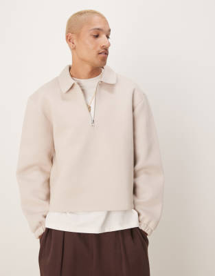 boxy oversized scuba quarter zip in beige-Neutral