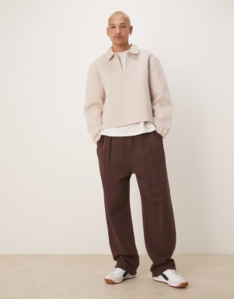 ASOS DESIGN boxy oversized scuba quarter zip in beige - view 1
