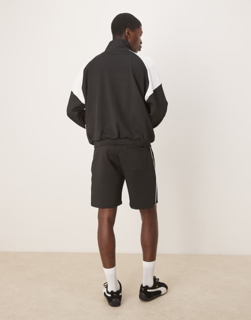 ASOS DESIGN boxy oversized scuba-style fabric funnel neck sweatshirt with print in black - part of a set, 4 of 4