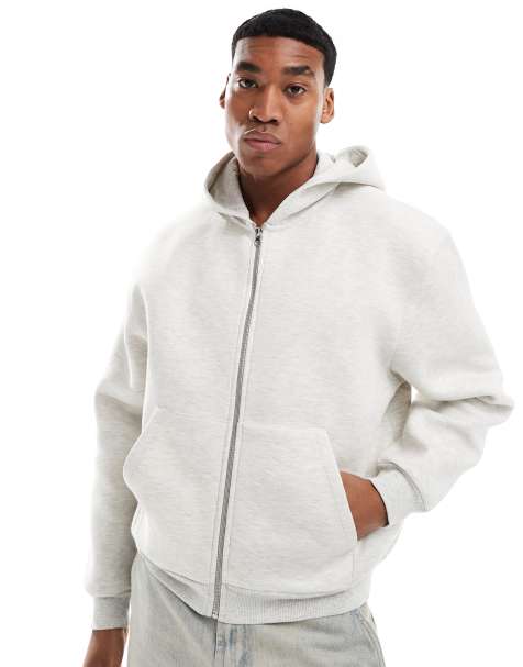 ASOS DESIGN boxy oversized scuba-style fabric zip through hoodie in grey marl - view 1