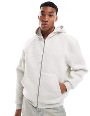 Asos Design Boxy Oversized Scuba Zip Through Hoodie In White Heather