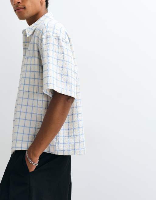 ASOS DESIGN boxy oversized seersucker ruitjesoverhemd in ecru, 5 van 5
