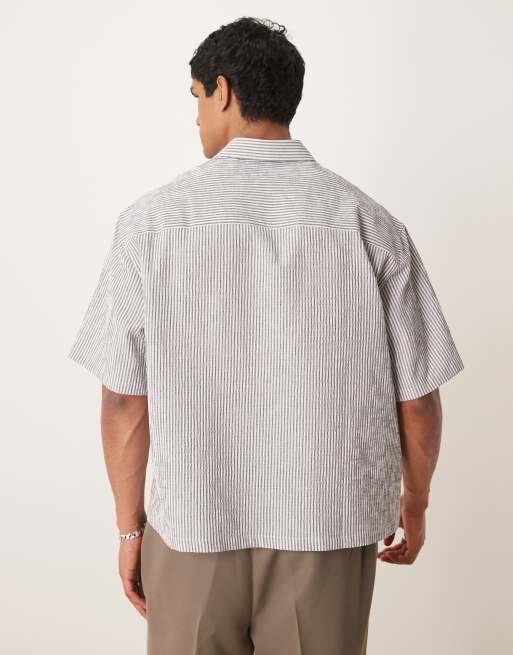 ASOS DESIGN boxy oversized seersucker shirt in black stripe