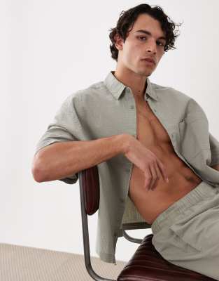 ASOS DESIGN boxy oversized seersucker shirt in sage green - part of a set sage green 7290₽