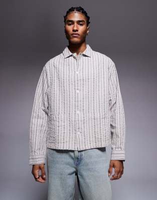Asos Design Boxy Oversized Seersucker Striped Shirt In Multi