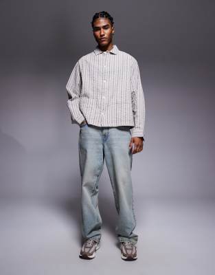 Asos Design Boxy Oversized Seersucker Striped Shirt In Multi