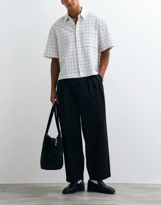ASOS DESIGN boxy oversized seersucker windowpane check shirt in ecru, 2 of 5