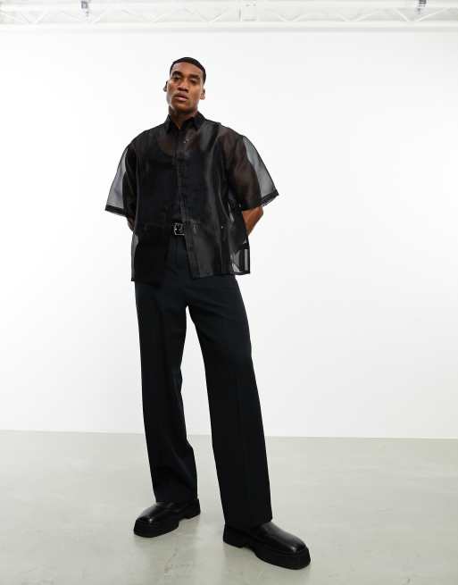 ASOS DESIGN boxy oversized sheer organza shirt in black, 4 of 4