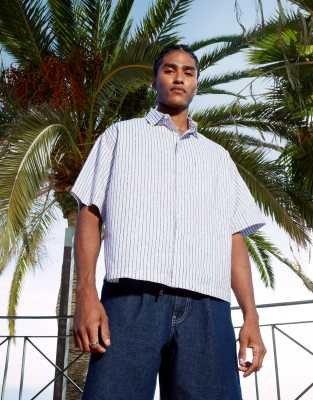 Asos Design Boxy Oversized Shirt Blue And White Stripe