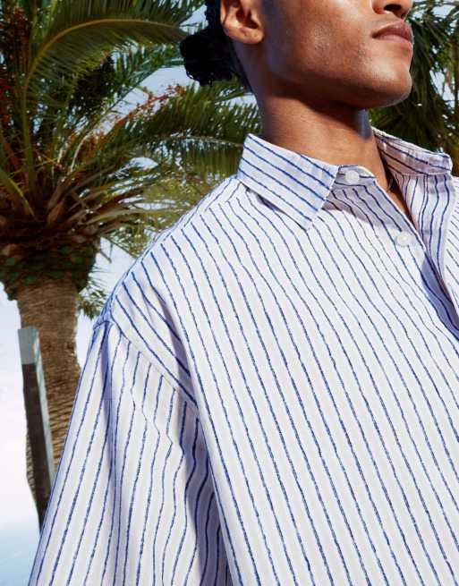 ASOS DESIGN boxy oversized shirt blue and white stripe