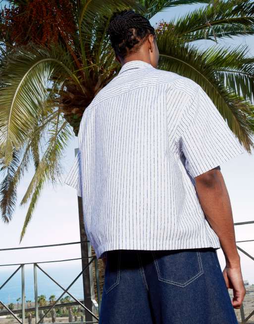 ASOS DESIGN boxy oversized shirt blue and white stripe
