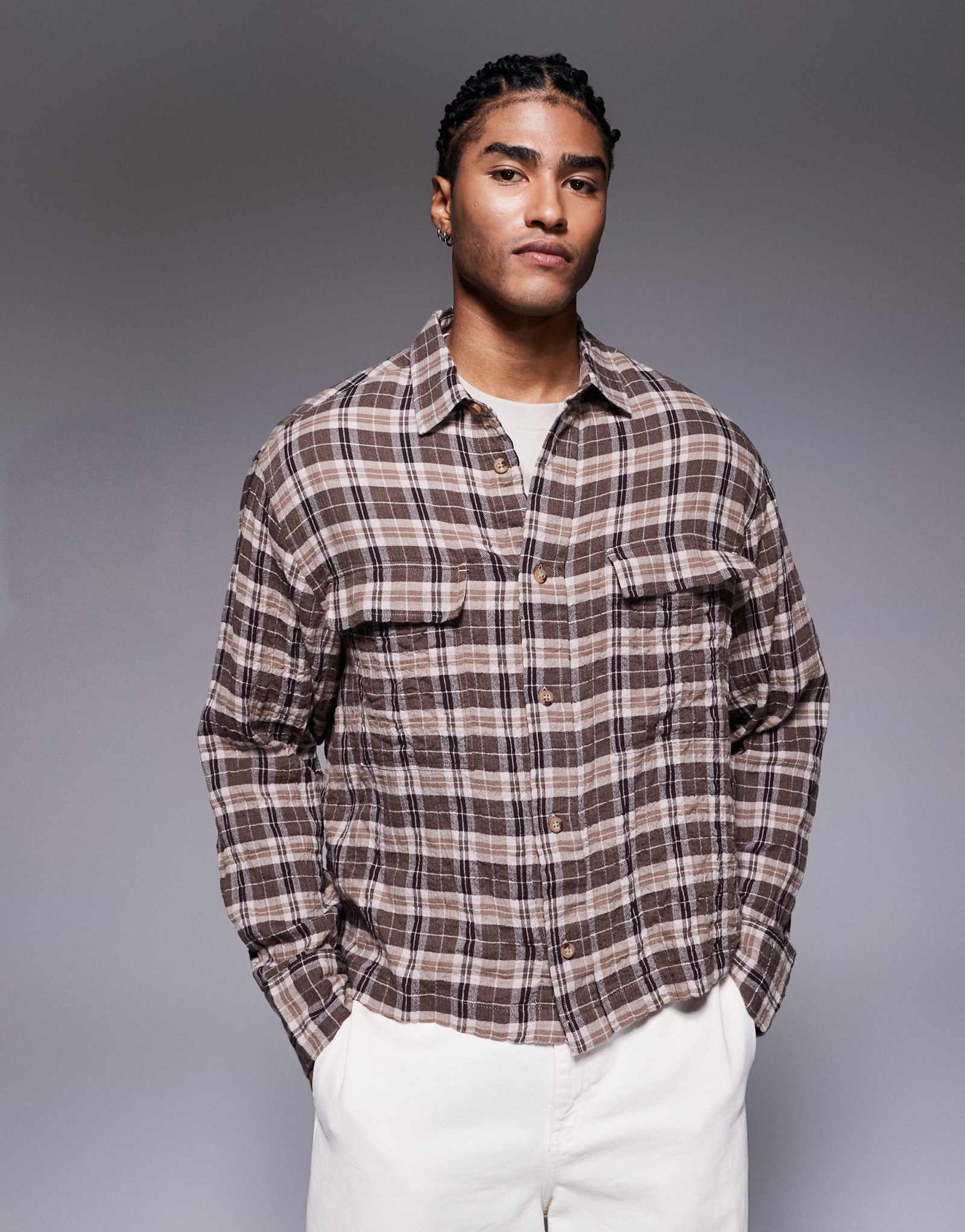 ДИЗАЙНЕРСКАЯ рубашка ASOS свободного кроя оверсайз бежевого цвета