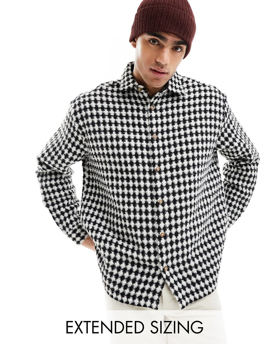 ASOS DESIGN boxy oversized shirt in black and white waffle check