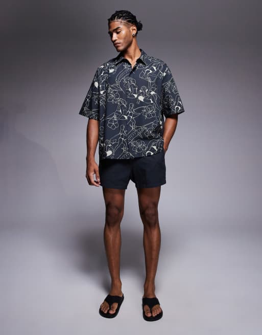 ASOS DESIGN boxy oversized shirt in black summer print (part of a set), 2 of 5