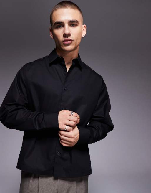 ASOS DESIGN boxy oversized shirt in black