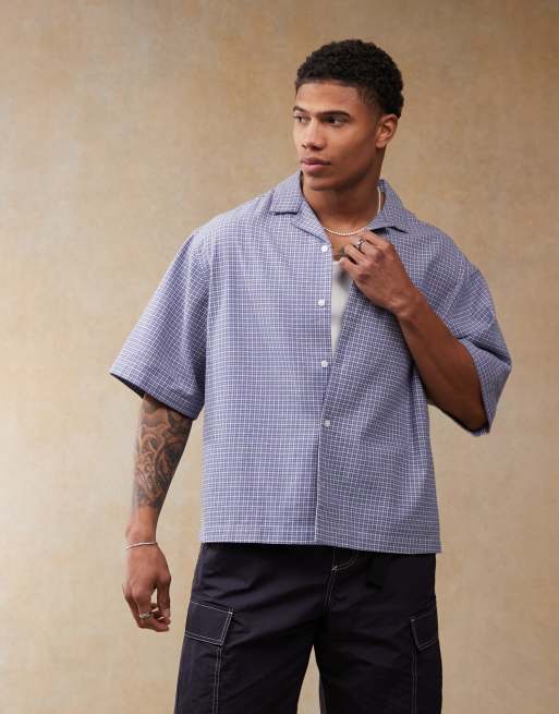 ASOS DESIGN boxy oversized shirt in blue check , 2 of 4