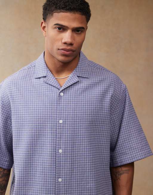 ASOS DESIGN boxy oversized shirt in blue check , 4 of 4