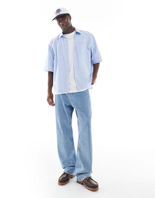 ASOS DESIGN boxy oversized shirt in blue check