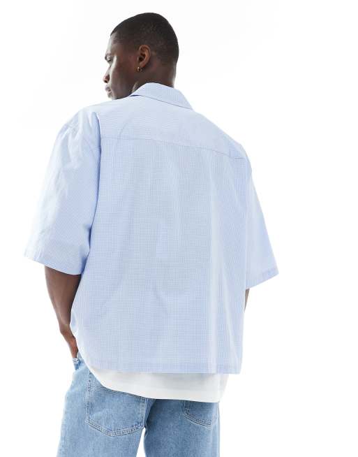 ASOS DESIGN boxy oversized shirt in blue check, 3 of 4