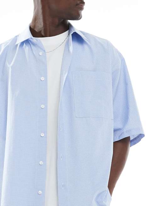 ASOS DESIGN boxy oversized shirt in blue check