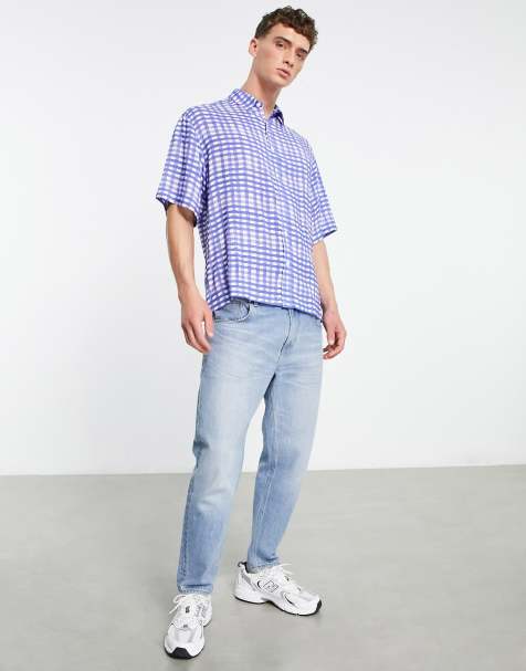 ASOS DESIGN boxy oversized shirt in blue painted check - view 1