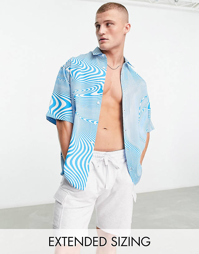 ASOS DESIGN - boxy oversized shirt in blue swirl print