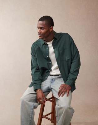Asos Design Boxy Oversized Shirt In Green