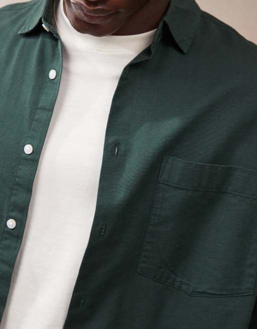 ASOS DESIGN boxy oversized shirt in bottle green, 3 of 4