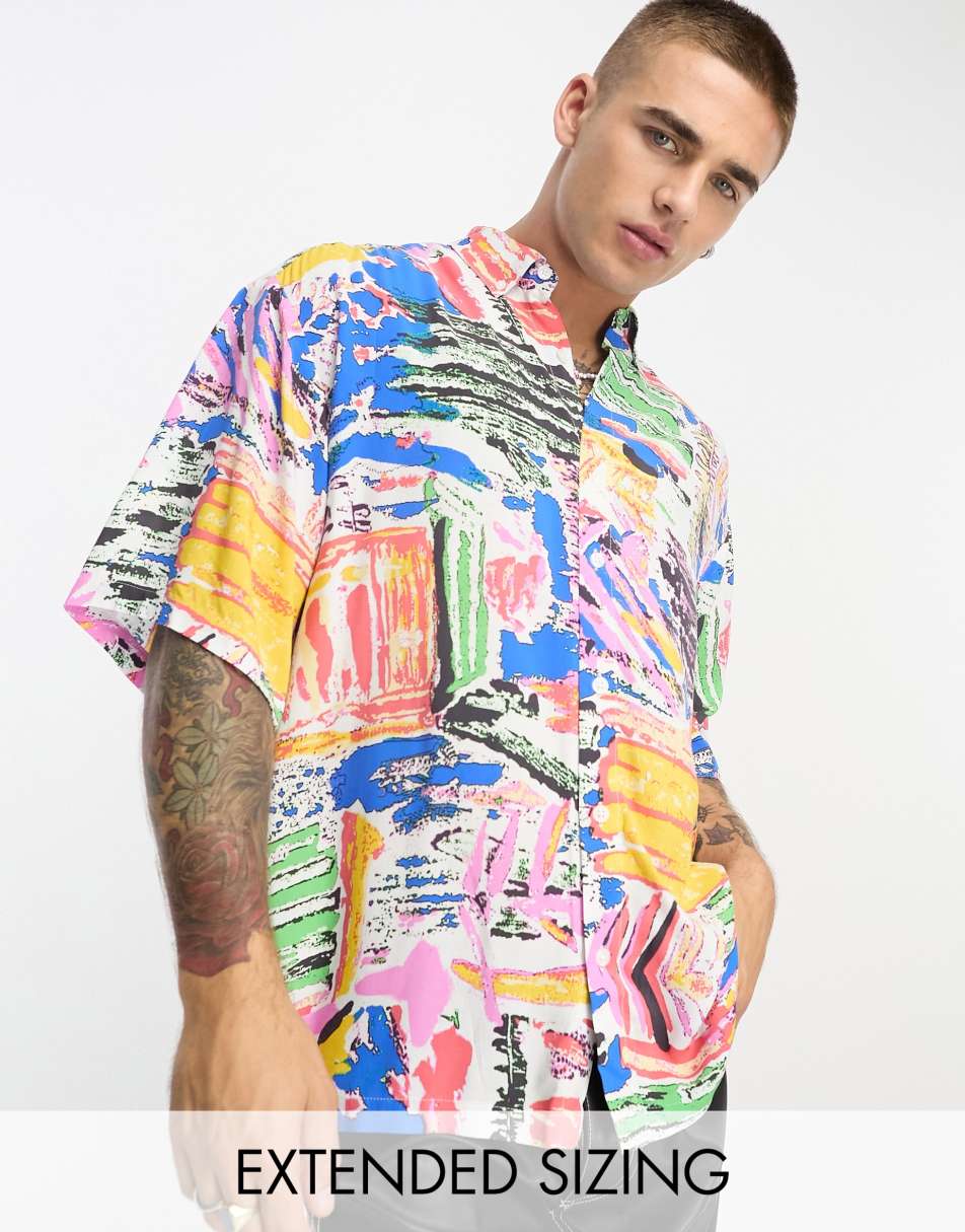 ASOS DESIGN boxy oversized shirt in bright vintage inspired print