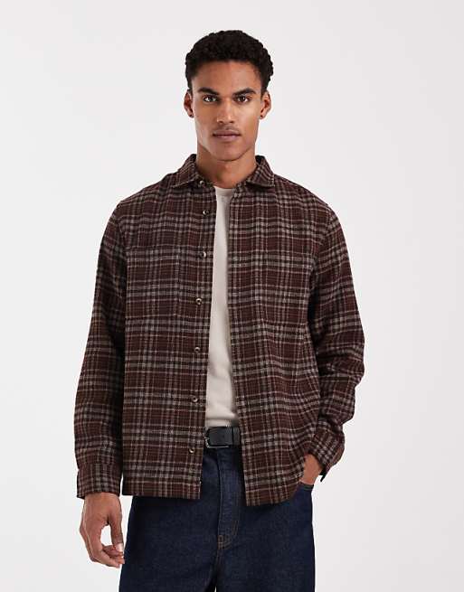 ASOS DESIGN boxy oversized shirt in brown check