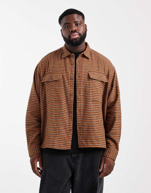 ASOS DESIGN boxy oversized shirt in brown micro check, 2 of 6