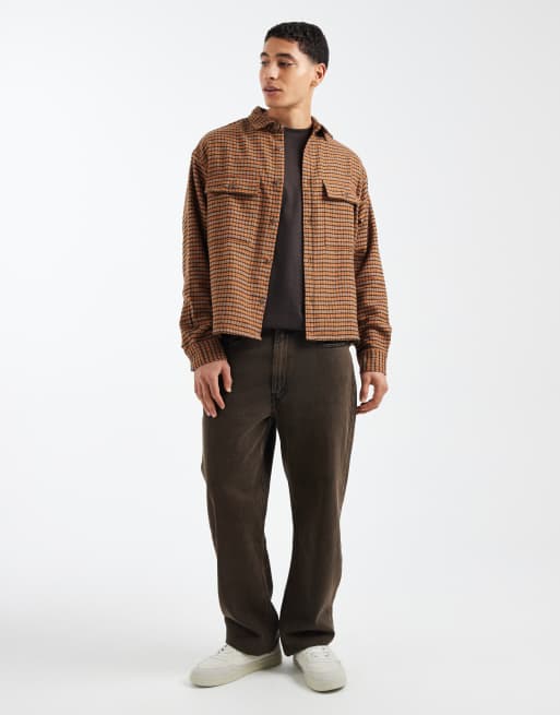 ASOS DESIGN boxy oversized shirt in brown micro check, 3 of 6