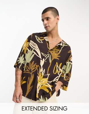 ASOS DESIGN boxy oversized shirt in brown scribble floral print | ASOS