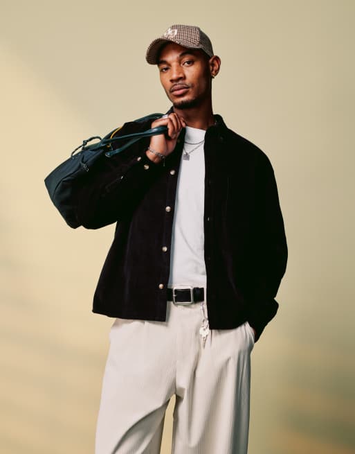ASOS DESIGN boxy oversized shirt in cord with back embroidery