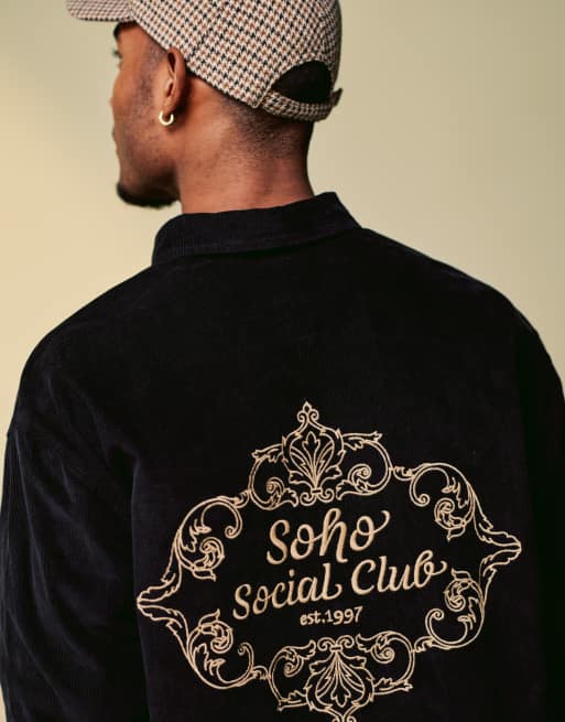 ASOS DESIGN boxy oversized shirt in cord with back embroidery