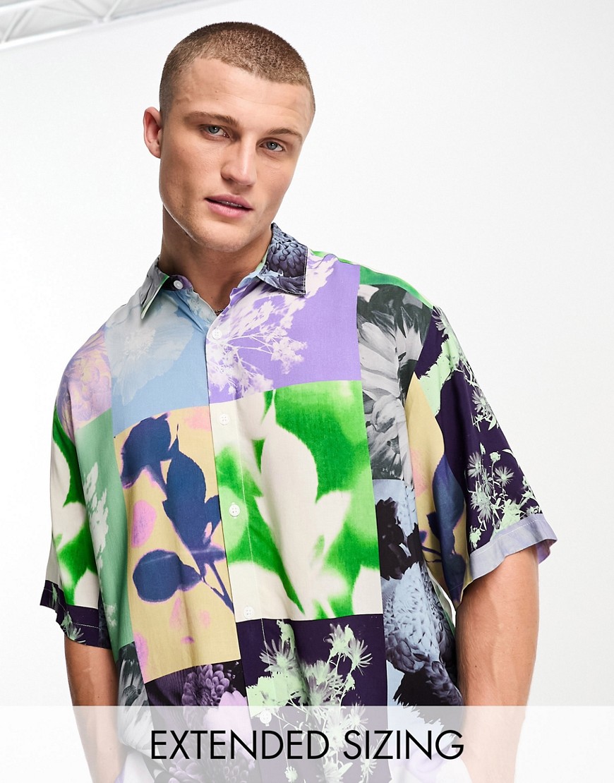 ASOS DESIGN boxy oversized shirt in digital floral print-Multi