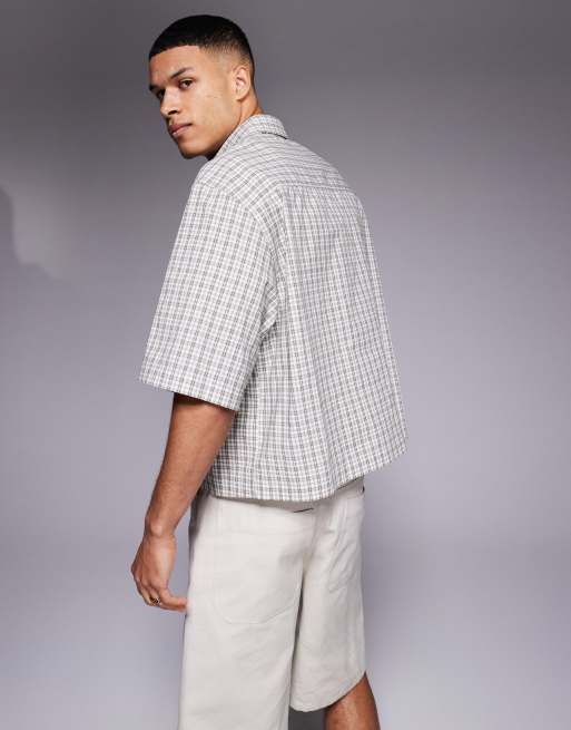 ASOS DESIGN boxy oversized shirt in green check, 3 of 4