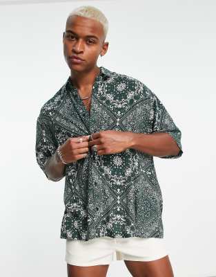 ASOS DESIGN boxy oversized shirt in green paisley bandana print | ASOS