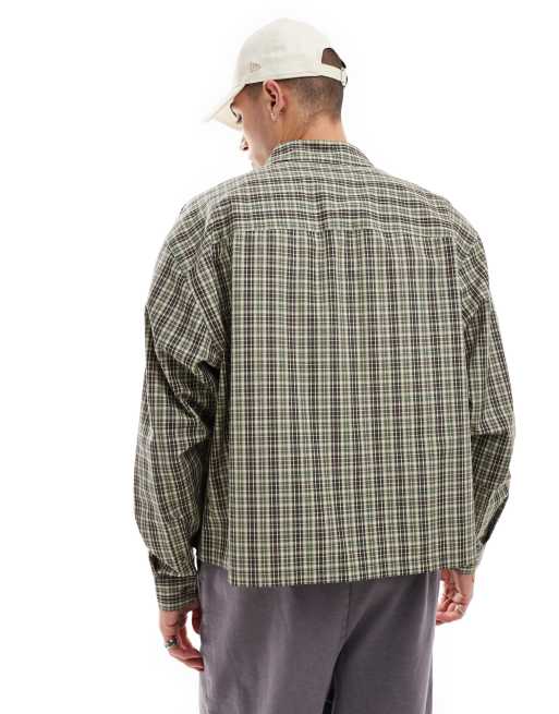 ASOS DESIGN boxy oversized shirt in green plaid, 3 of 4