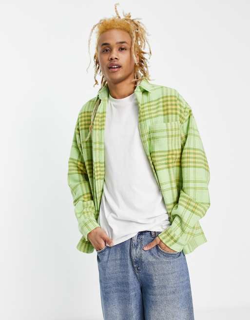 ASOS DESIGN boxy oversized shirt in green wool check | ASOS