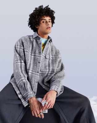 ASOS DESIGN boxy oversized shirt in grey brushed wool check