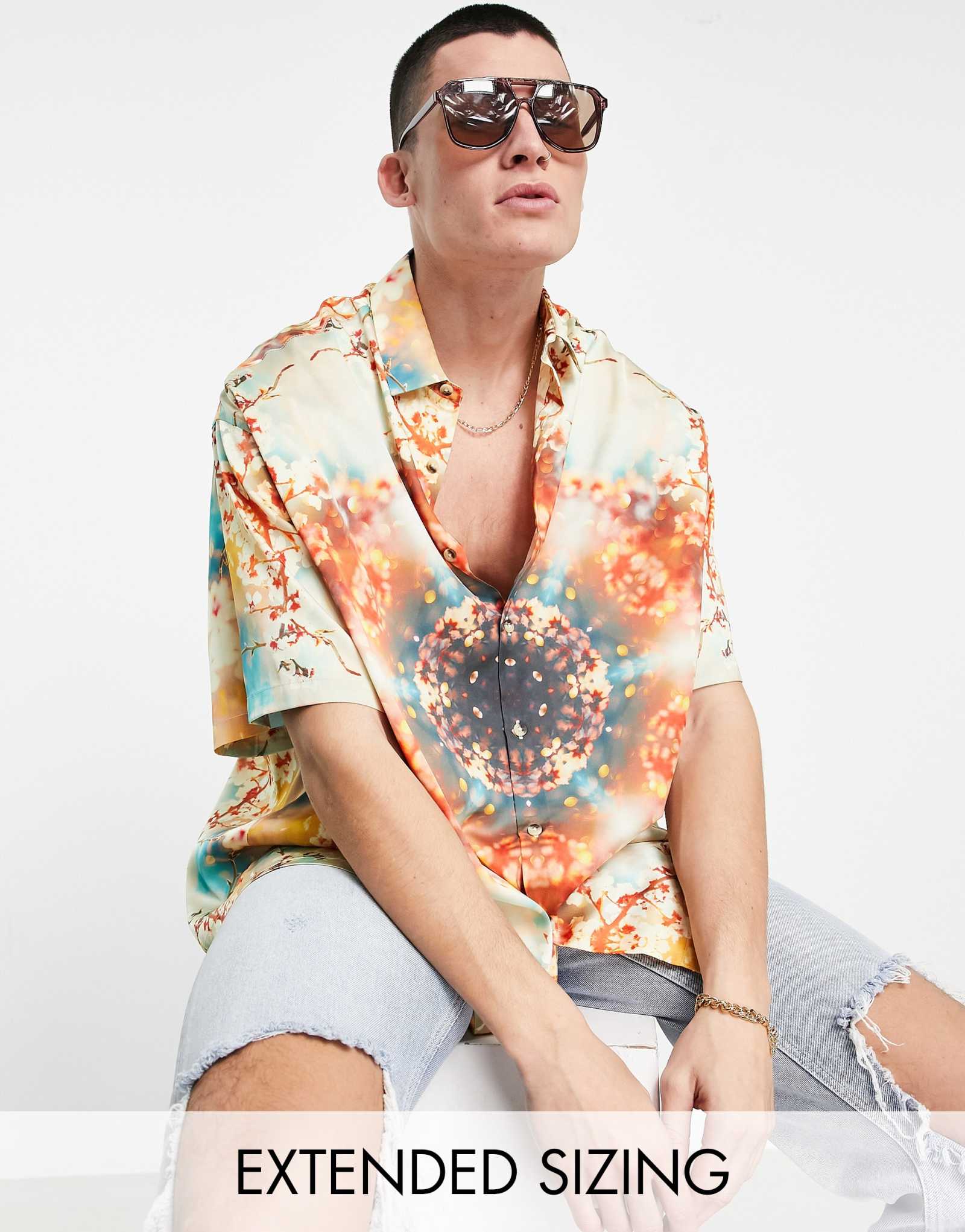 ДИЗАЙНЕРСКАЯ рубашка свободного кроя оверсайз от ASOS с цветочным принтом в виде калейдоскопа