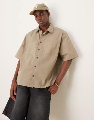 Asos Design Boxy Oversized Shirt In Brown