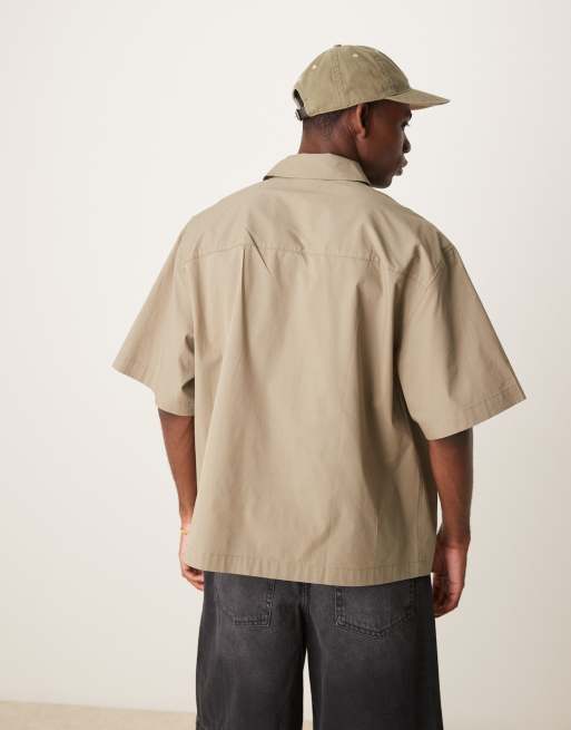 ASOS DESIGN boxy oversized shirt in khaki, 3 of 4
