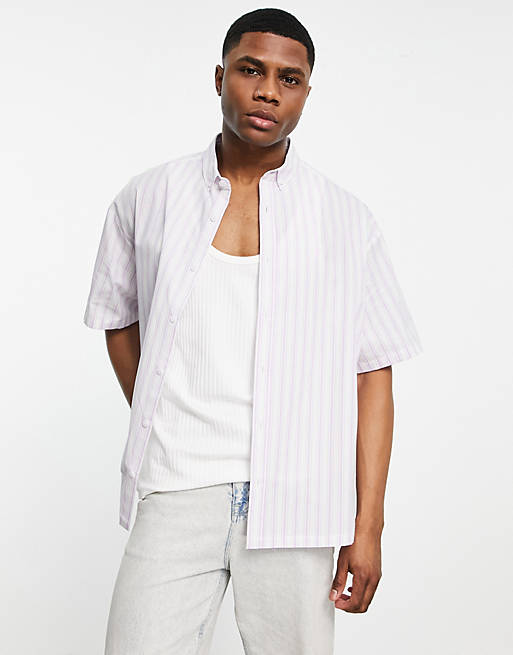 ASOS DESIGN boxy oversized shirt in lilac stripe | ASOS