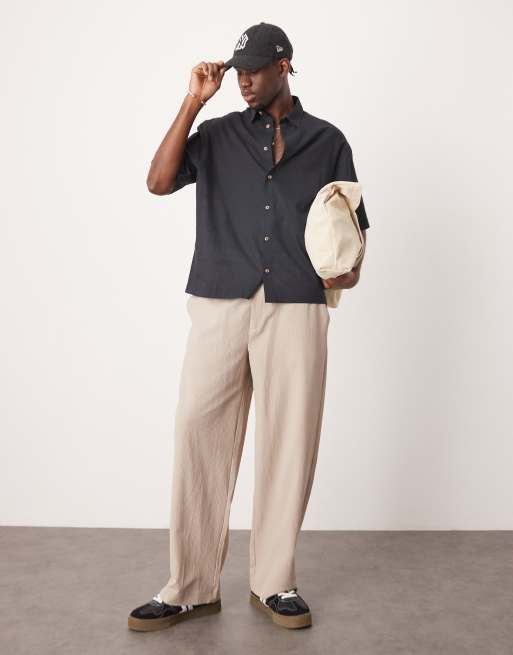 ASOS DESIGN boxy oversized shirt in linen look in black