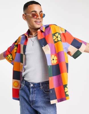 ASOS DESIGN boxy oversized shirt in multi colour check