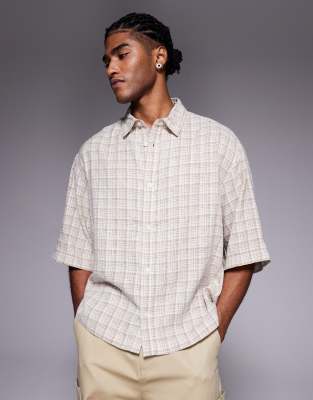 Asos Design Boxy Oversized Shirt In Neutral
