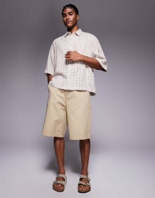 Asos Design Boxy Oversized Shirt In Neutral